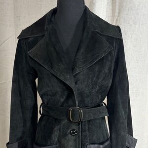 Women's Black Suede Belted Coat